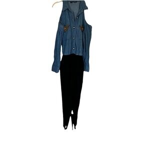 Vintage PG Collections 1990s Denim Jumpsuit 10 Ginger Bort Catsuit‎ Gold Western